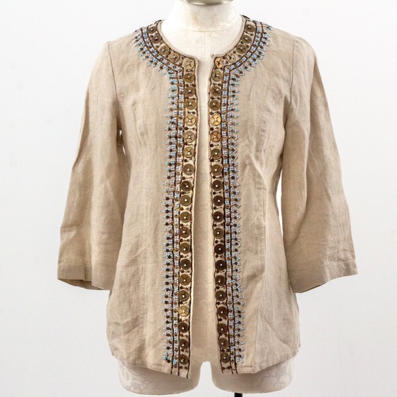Chico's XS S Linen Embellished Blazer Jacket Layer - Picture 12 of 12